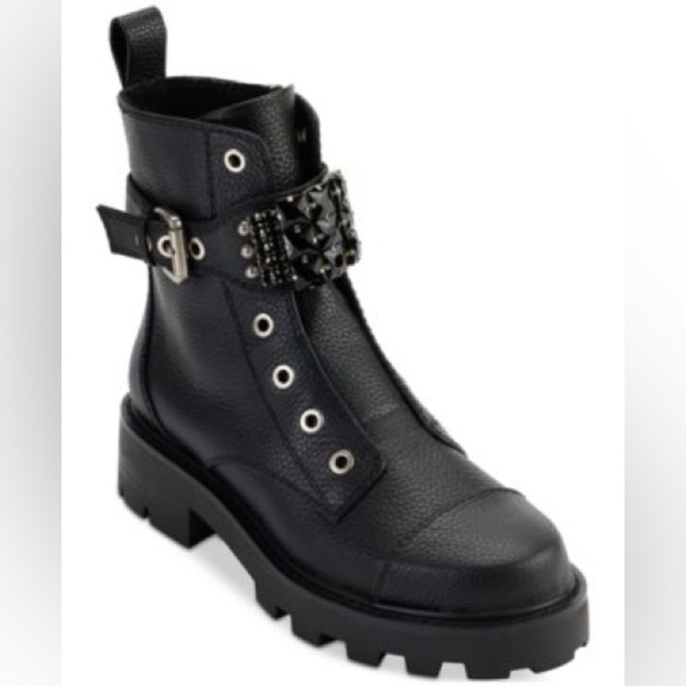 Karl Lagerfeld Paris Women's Maeva Embellished Buckled Zip Booties NIB size 5